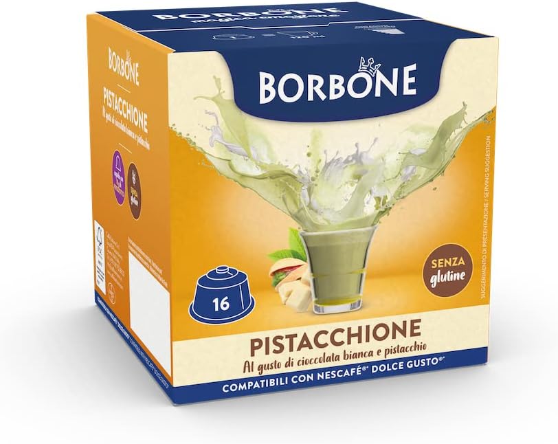 16 Capsule Caffe Borbone Compatibili con Nescafe Dolce Gusto -Pistacchione con Cioccolata Bianca e Pistacchio