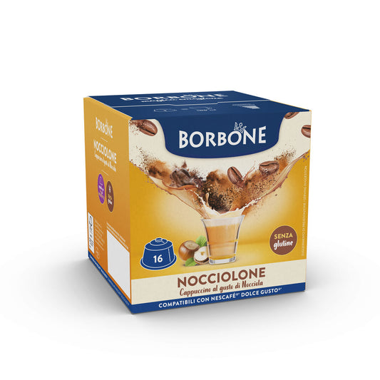 Caffè Borbone Nocciolone - Cappuccino al Gusto di Nocciola (Confezioni da 16 capsule) - Compatibili con le Macchine Nescafè* Dolce Gusto*